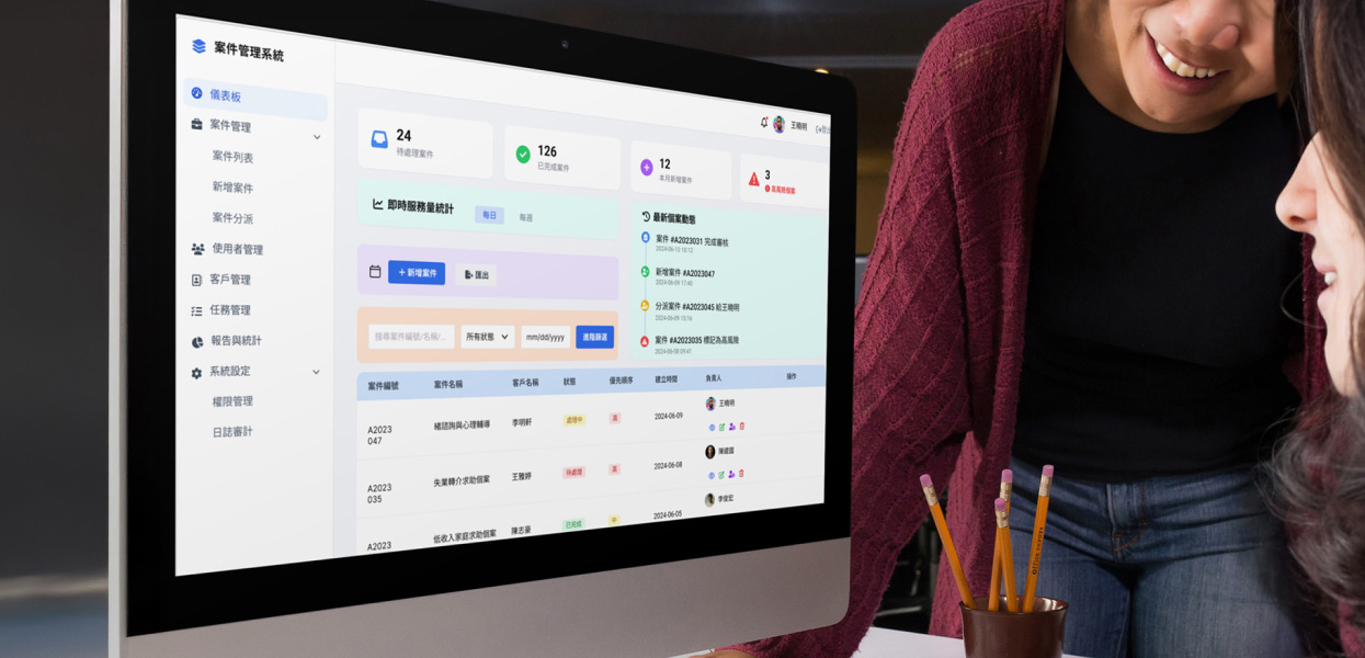 An NGO team reviewing the i2 AI Hotline admin dashboard in a meeting